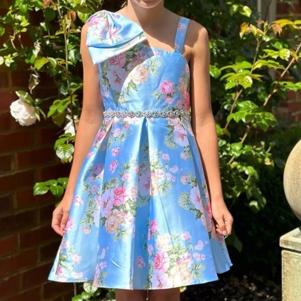 Rare Editions Girls Blue Floral‎ Garden Party High-Low Dress Size 16 E428694